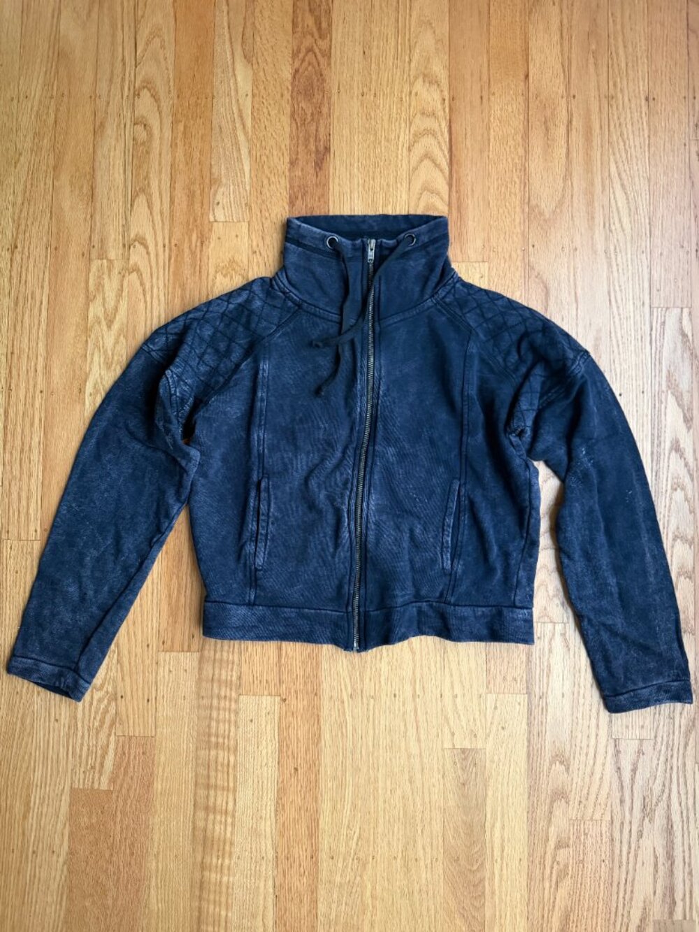 ZARA Trafaluc NWT Mineral Wash Quilted Moto Funnel Neck Full Zip Jacket Small